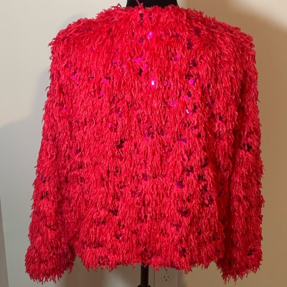 Women’s PINK Feather and Sequin Jacket Size Medium Barbie Boho Legally Blond - Picture 3 of 11